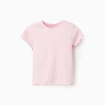 Camiseta de canalé rosa con detalle floral - Zippy