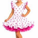 Vestido flamenco con volantes y lunares fucsia