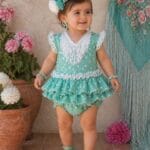Jesusito flamenca bebé verde agua de lunares con braguita