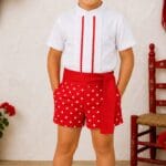 Conjunto flamenco niño rojo de lunares con fajín rojo