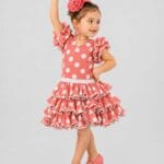 Vestido de flamenca infantil coral de lunares
