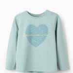 Camiseta niña Zippy verde agua con corazón