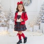 Conjunto Falda 3 piezas rojo y gris con corazones