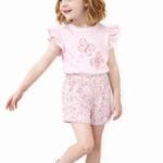 Conjunto de niña rosa con mariposas y short estampado