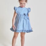 Vestido vichy azul con volante y lazo lateral 261004-1