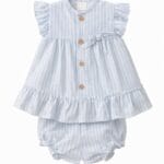 Vestido más braguita bebé niña rayas azul cielo Ref. 26133