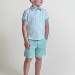 Conjunto niño polo a rayas turquesa y bermuda verano Ref. 262046-1
