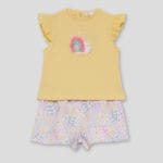 Conjunto infantil camiseta amarilla y short estampado floral 263014