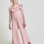 Mono infantil coral a rayas con volantes 263035