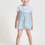 Vestido infantil combinado azul con flores bordadas 263054