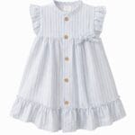 Vestido niña rayas azul cielo con volante Ref. 26557