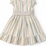 Vestido niña rayas verde y beige con lazo Ref. 26561