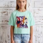 Camiseta niña K-Pop verde agua estampada 4 a 14 años