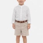 Conjunto niño con cinturón camisa blanca y bermuda beige Babyfer