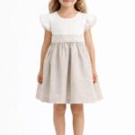 Vestido niña ceremonia beige y blanco con lazo Babyfer