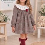 Vestido niña Baby-Ferr cuadros con cuello volante burdeos