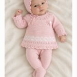 Conjunto de punto bebé niña rosa polaina y capota