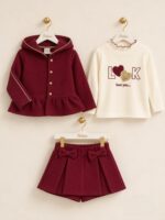 Conjunto Patitaa 3 piezas burdeos con falda pantalón y chaqueta - Imagen 4
