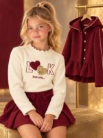 Conjunto Patitaa 3 piezas burdeos con falda pantalón y chaqueta - Imagen 3