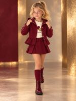Conjunto Patitaa 3 piezas burdeos con falda pantalón y chaqueta - Imagen 2