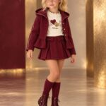 Conjunto Patitaa 3 piezas burdeos con falda pantalón y chaqueta