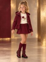 Conjunto Patitaa 3 piezas burdeos con falda pantalón y chaqueta