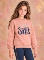 Conjunto niña Patitaa sudadera rosa y pantalón campana azul marino - Imagen 2