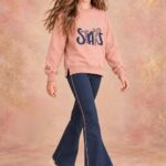 Conjunto niña Patitaa sudadera rosa y pantalón campana azul marino