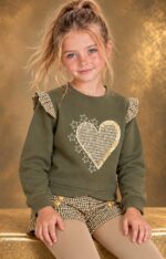 Conjunto niña Patitaa sudadera verde kaki y short de pata de gallo - Imagen 2
